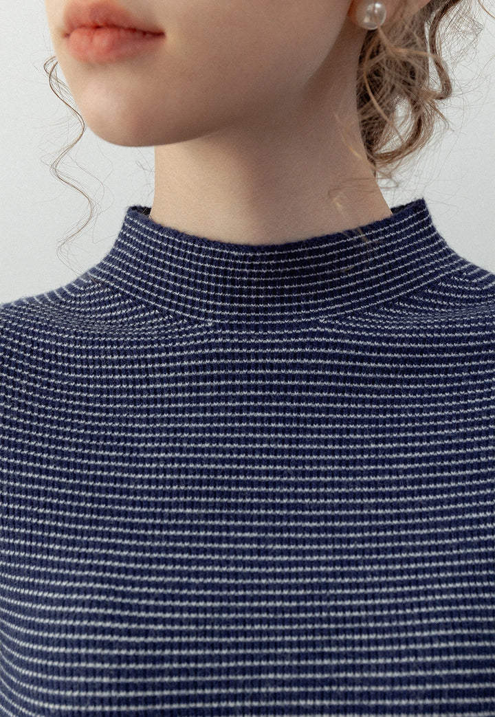 Women's Striped Mock Neck Knit Top