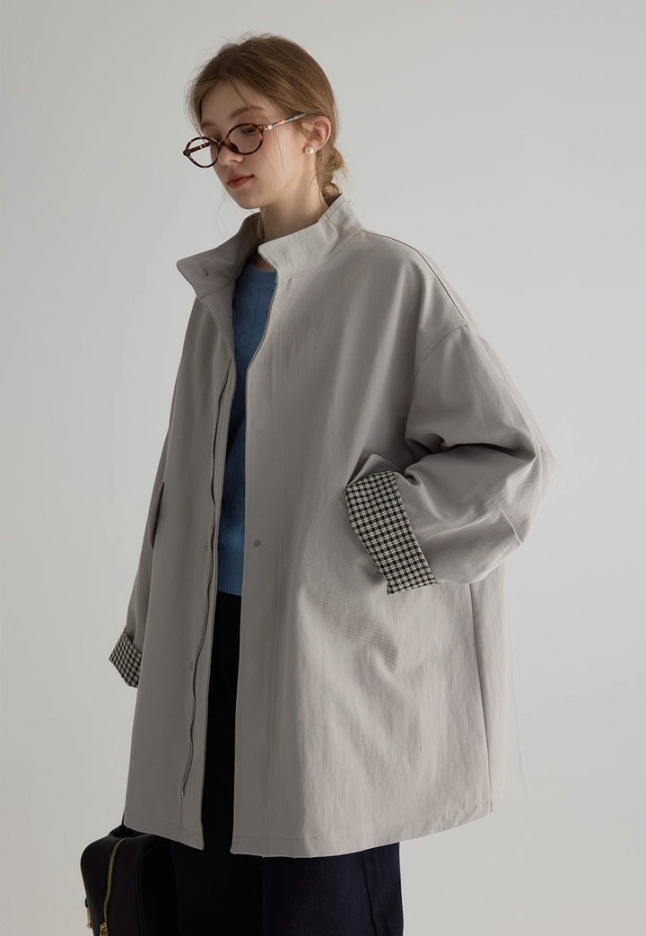 Stand Collar Mid-Length Trench Coat