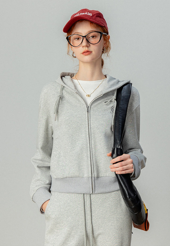 Casual Zip-Up Hoodie and Drawstring Flared Pants Set