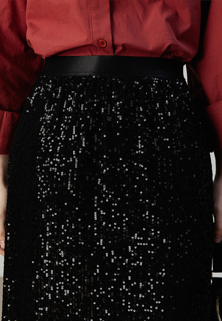 Sequin Midi Skirt with Satin Waistband