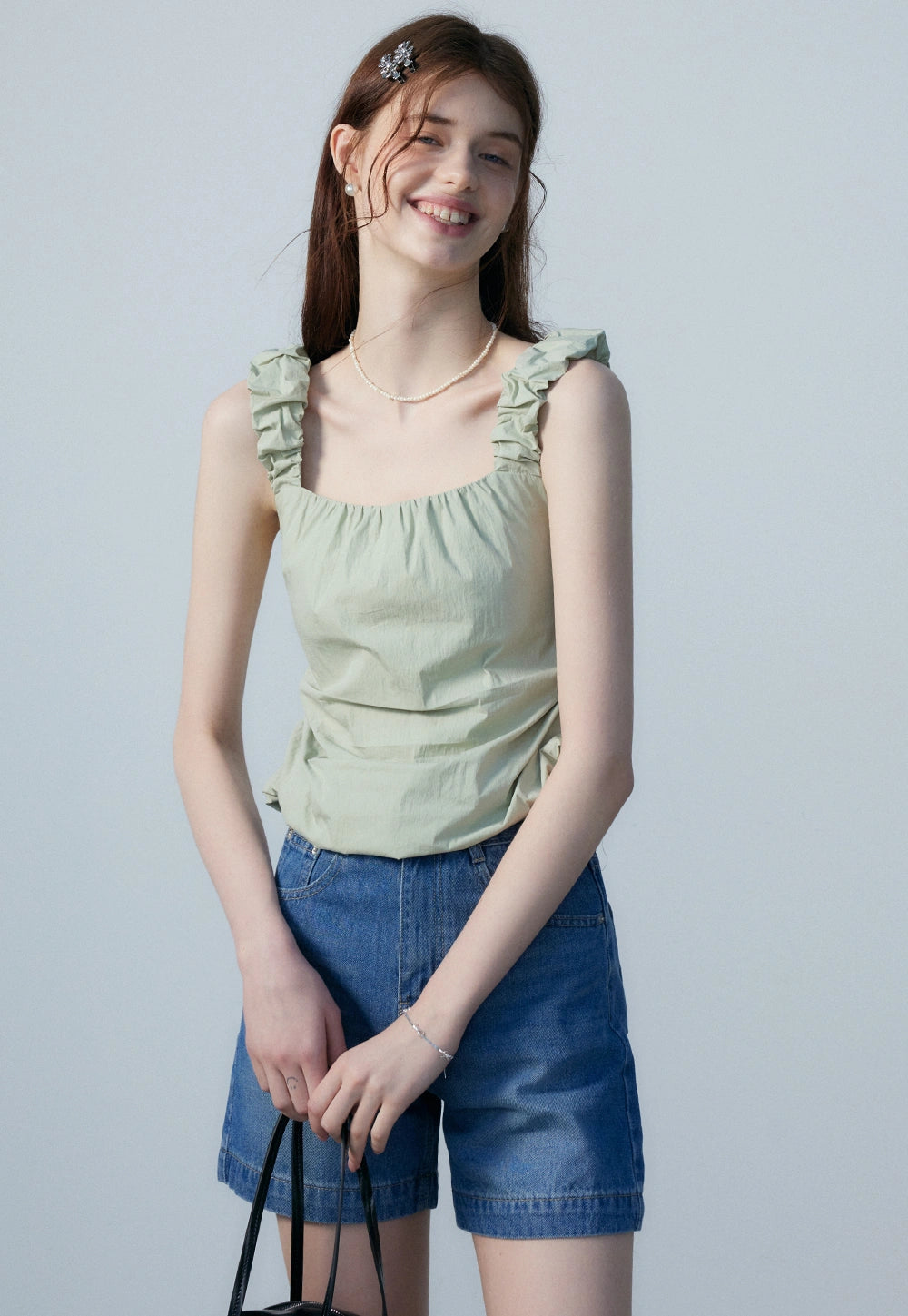 Women's Ruffled Strap Square Neck Top