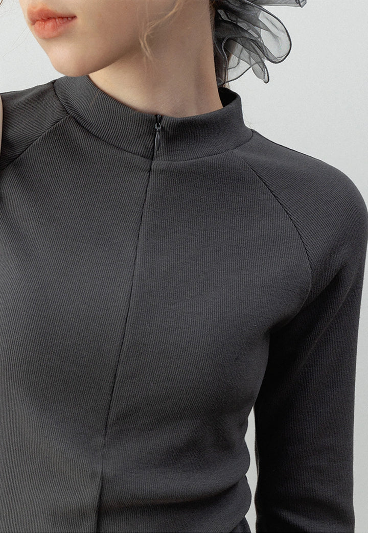 Minimalist Mock-Neck Long Sleeve Top