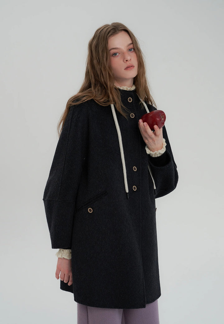 Hooded Mid-Length Wool Coat