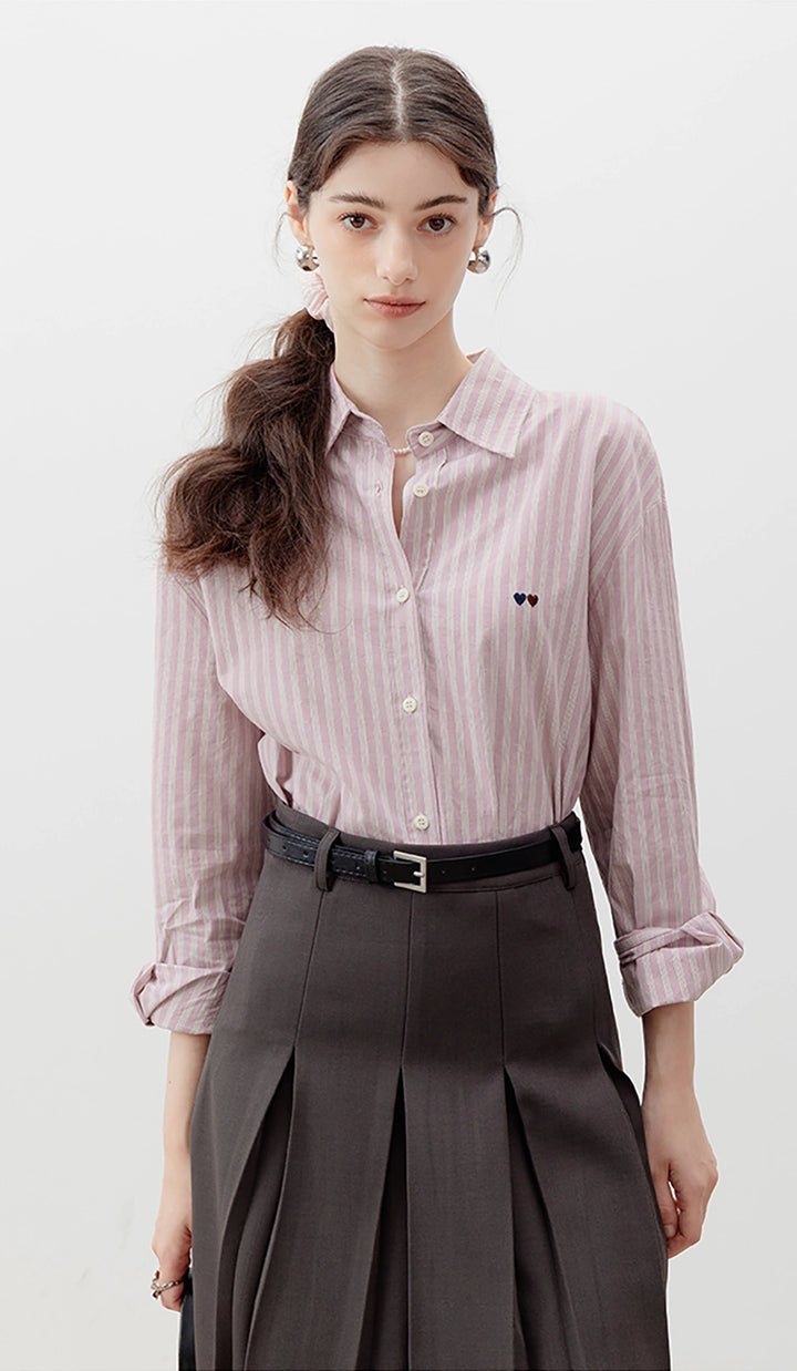 Women's Striped Long-Sleeve Button-Up Shirt