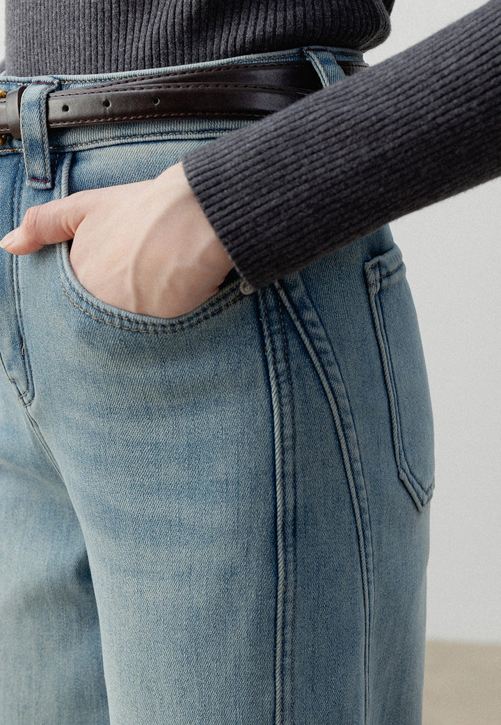 Women's Fleece-Lined Denim Jeans with Side Seam Design