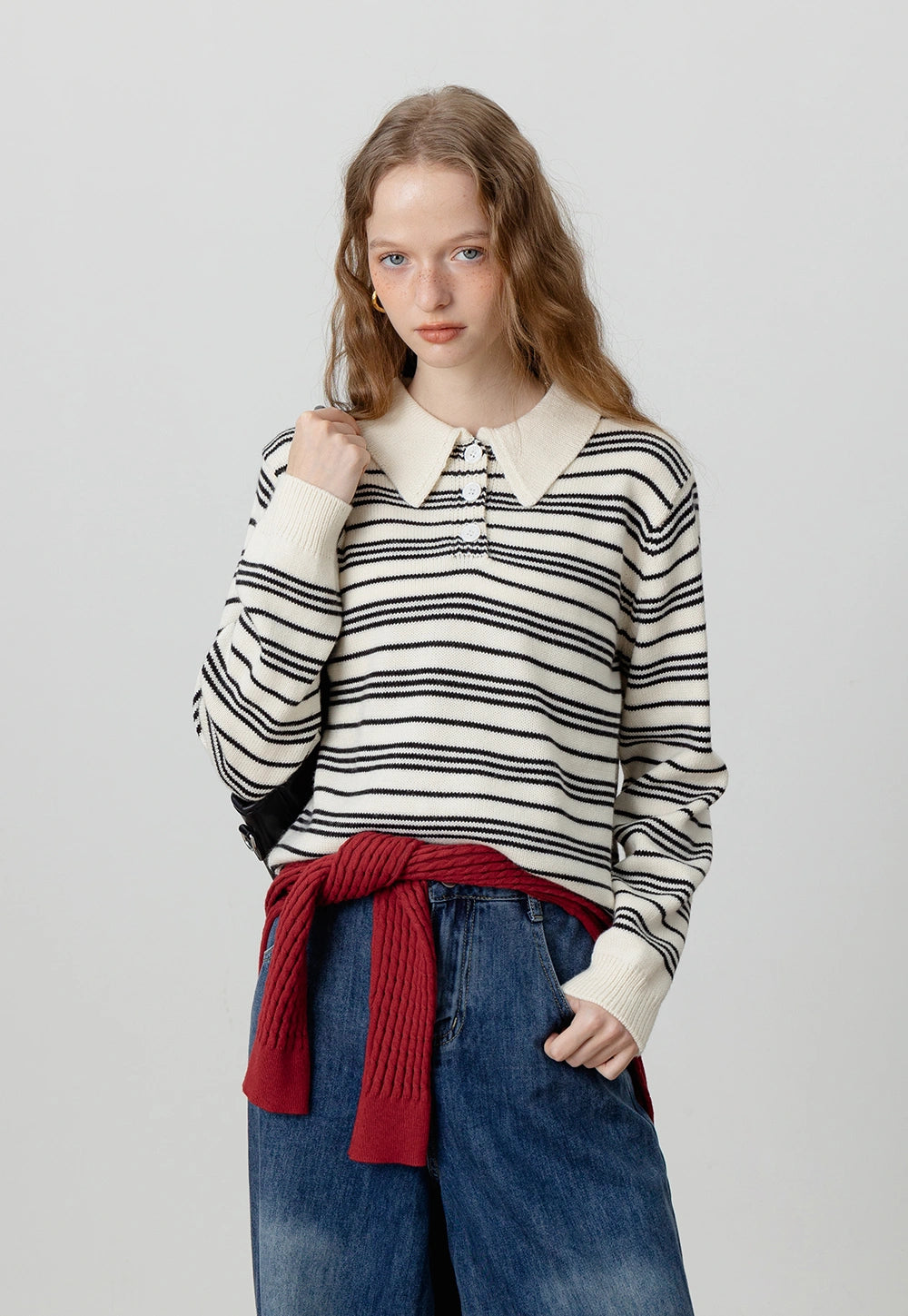 Classic Striped Knit Polo Sweater