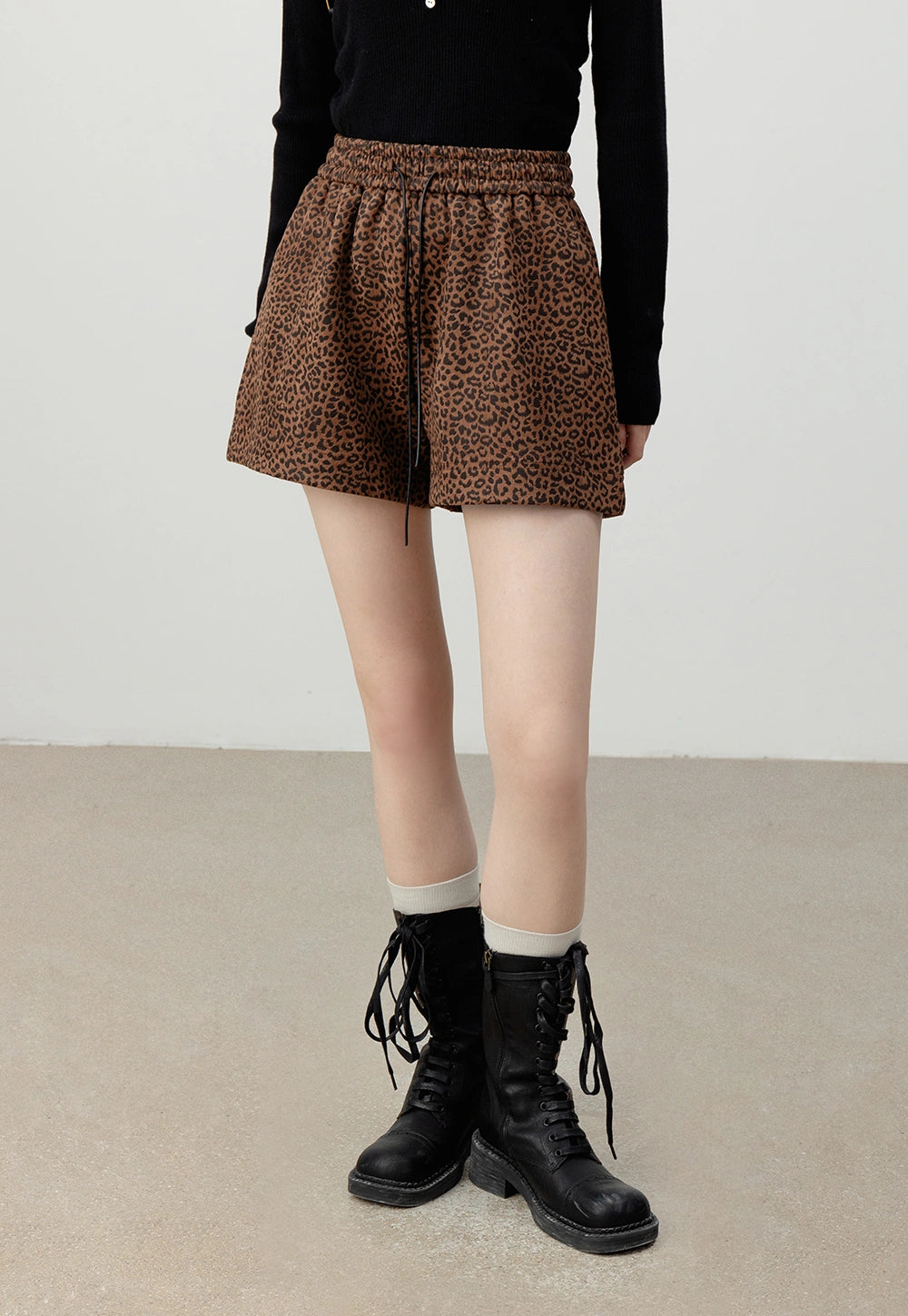 Leopard Print Drawstring Shorts