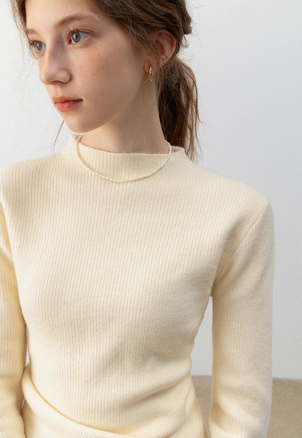 Women's Ribbed Mock Neck Knit Long-Sleeve Sweater