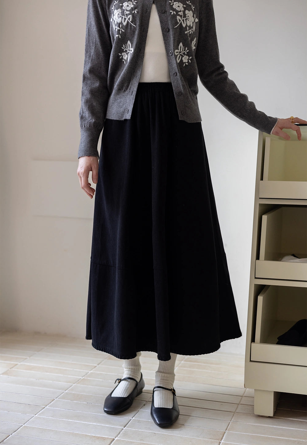 Flared Midi Skirt with Elastic Waist