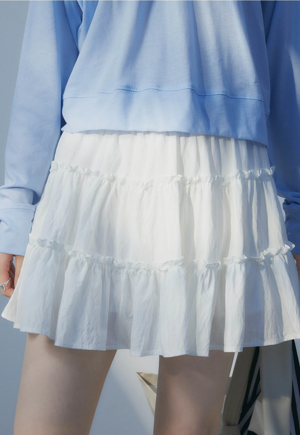 Elegant Bliss: Ruffled Layered Mini Skirt with Slim Belt