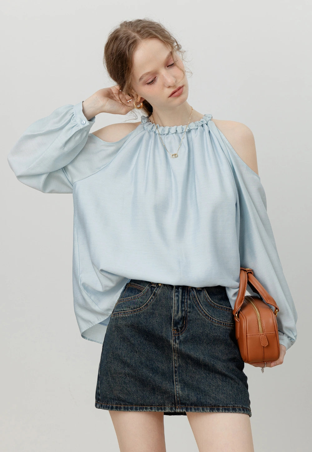 Women's Cold Shoulder Ruffle Blouse