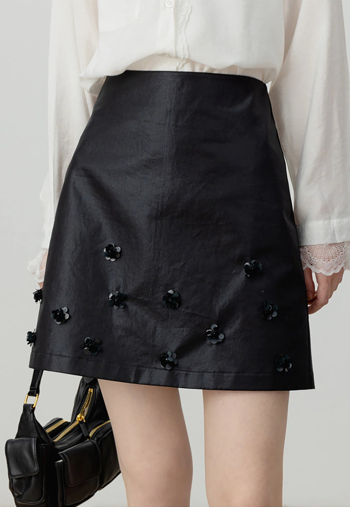 Embellished Floral A-Line Mini Skirt