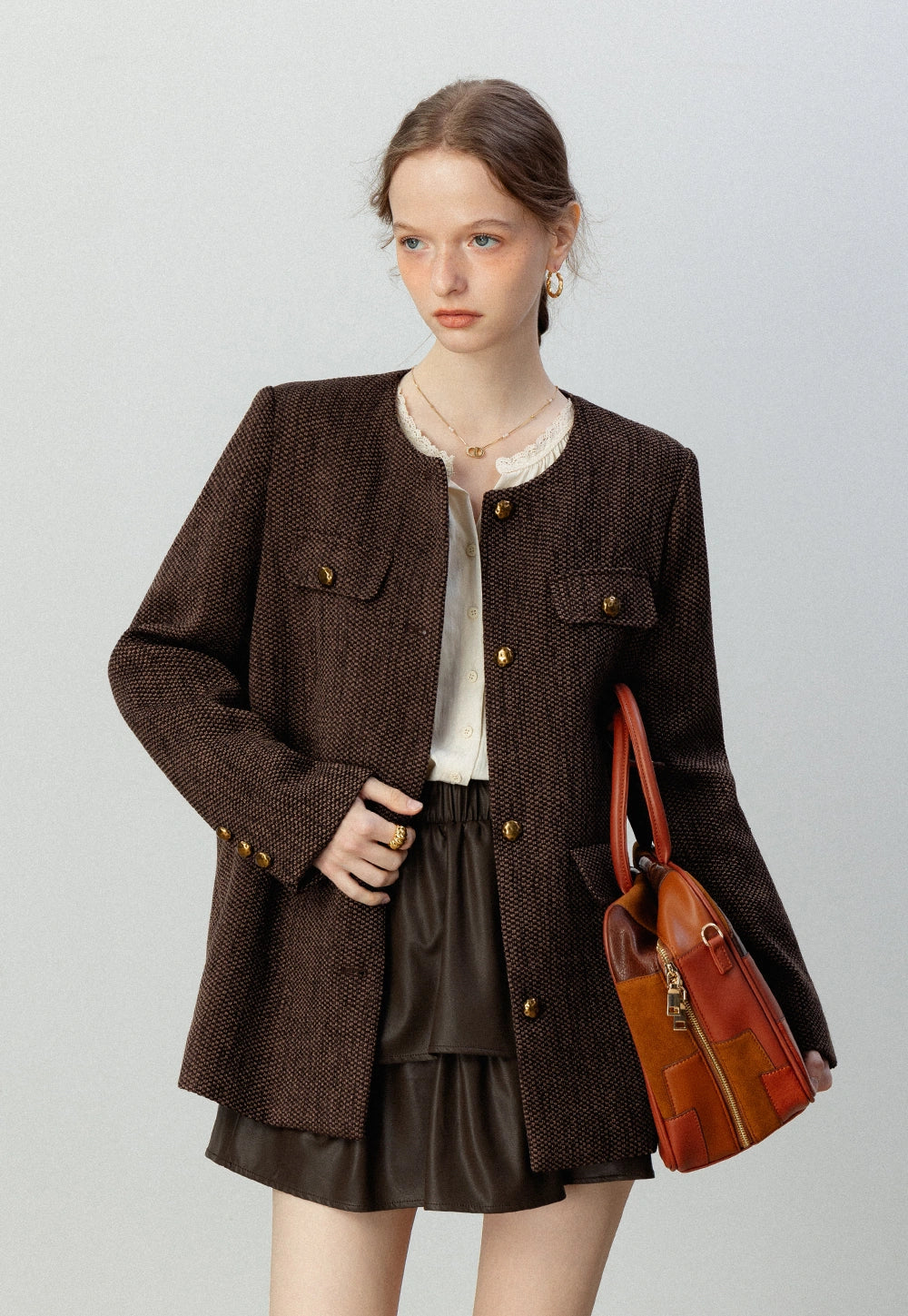 Women's Tweed Buttoned Utility Jacket