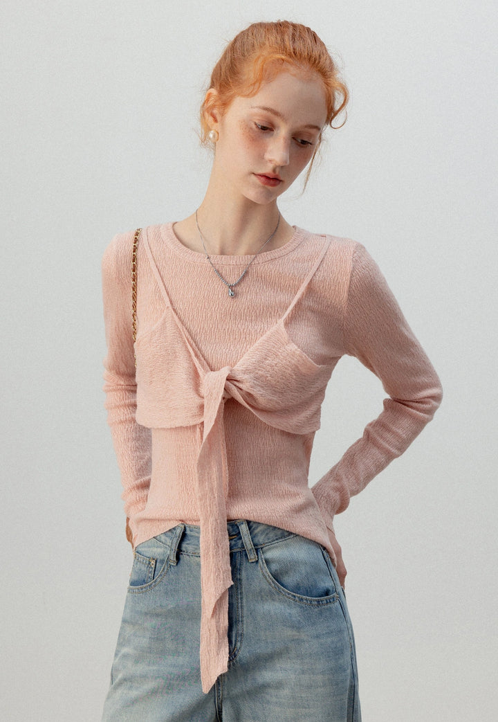 Women's Long-Sleeve Bow Front Knit Top