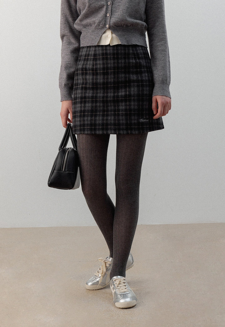 Women's Plaid Wool Blend Mini Skirt