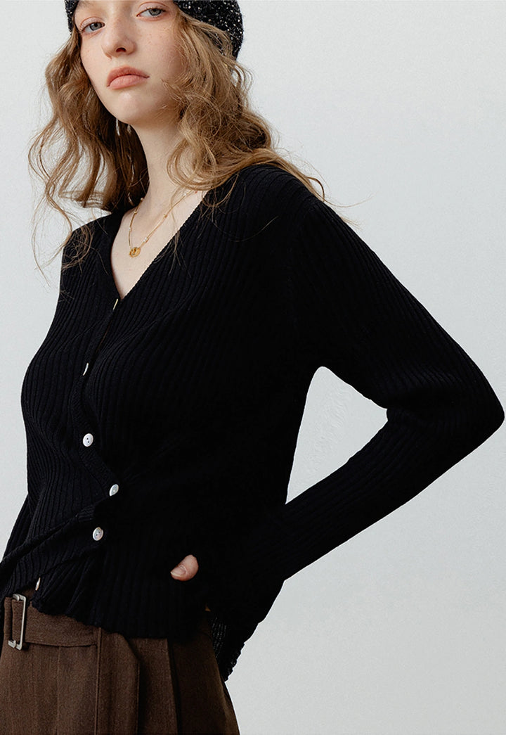 Women's Asymmetric Button-Up Ribbed Cardigan