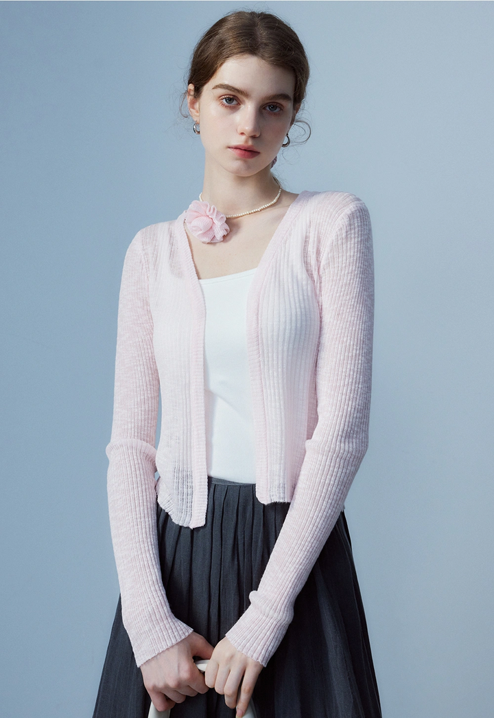 Women's V-Neck Knit Cardigan with Flower Detail