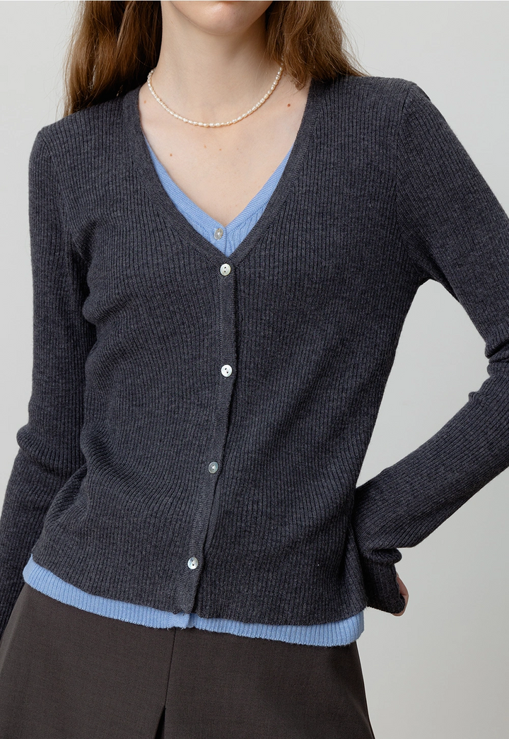 Ribbed V-Neck Cardigan