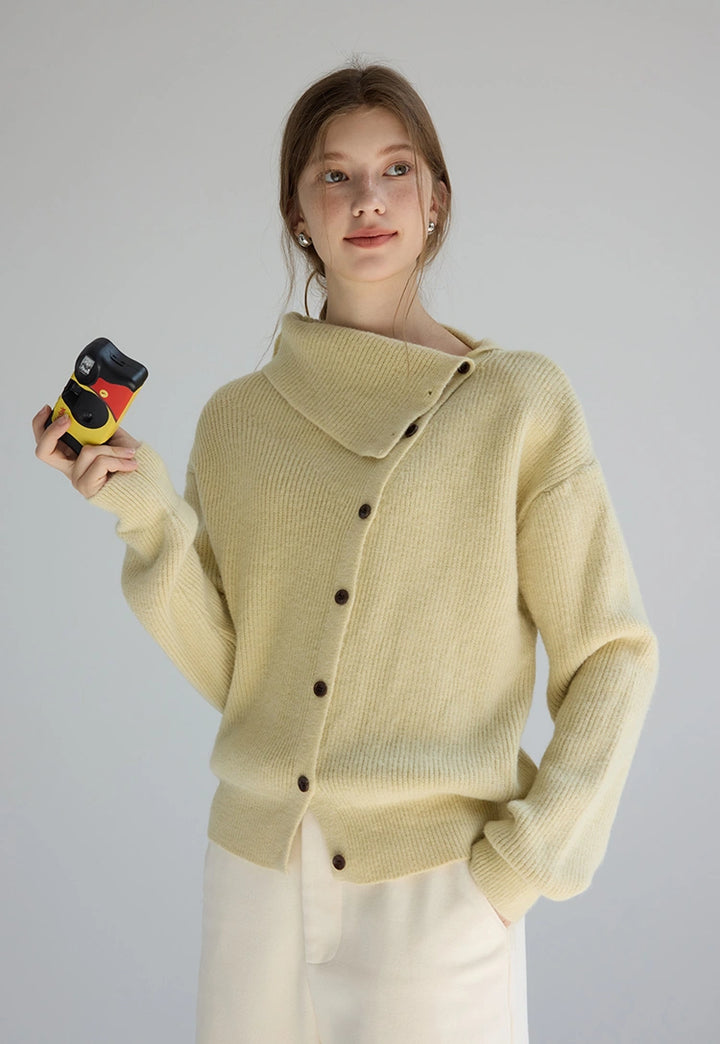 Women's Turtleneck Button Ribbed Sweater