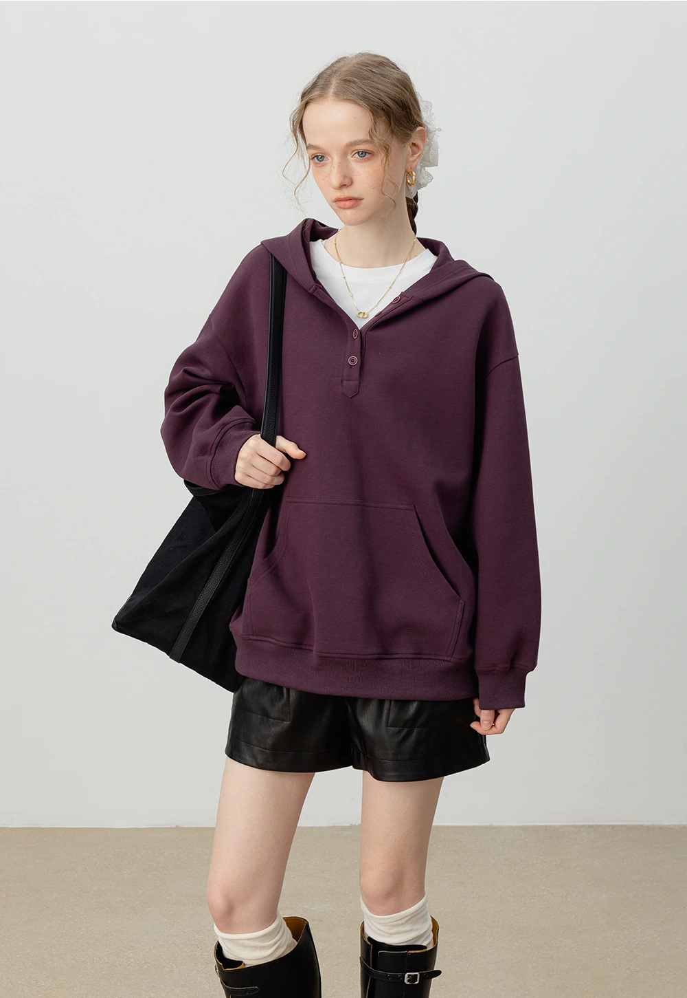 Women's Button-Up Hoodie – Oversized Pullover Sweatshirt