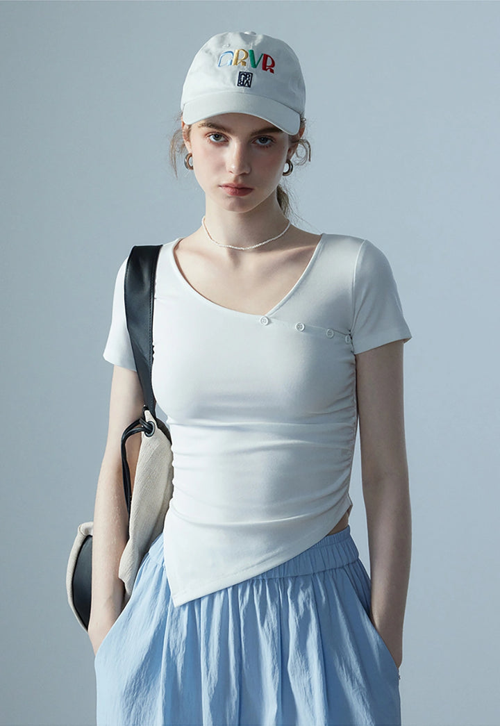 T-shirt asymétrique avec boutons pour femmes