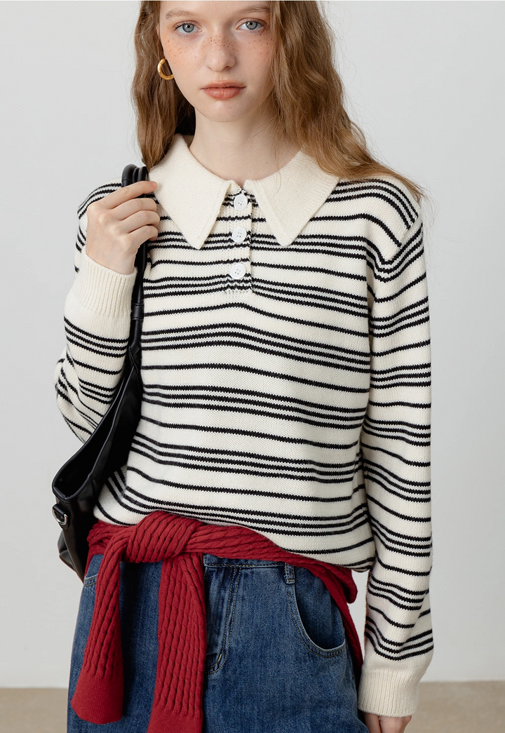 Classic Striped Knit Polo Sweater