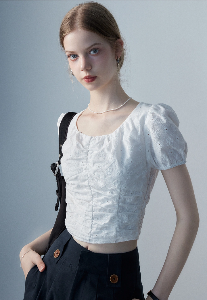 Women's White Eyelet Puff Sleeve Top