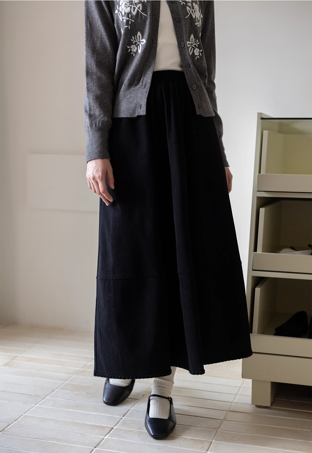 Flared Midi Skirt with Elastic Waist