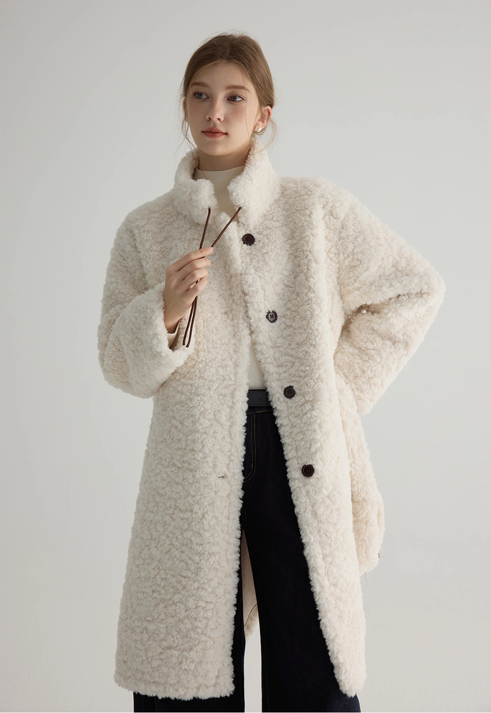 Toggle Button Shearling Long Coat