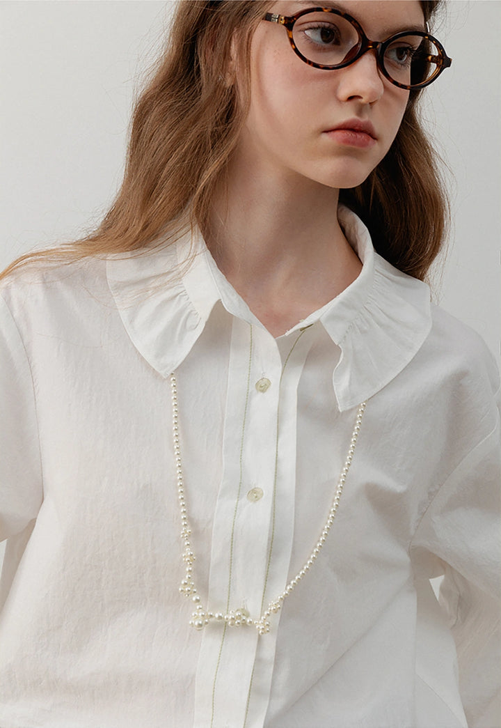 Feminine Ruffled Collar White Shirt