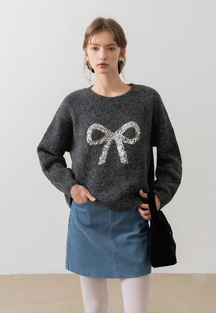 Women's Sequin Bow Sweater