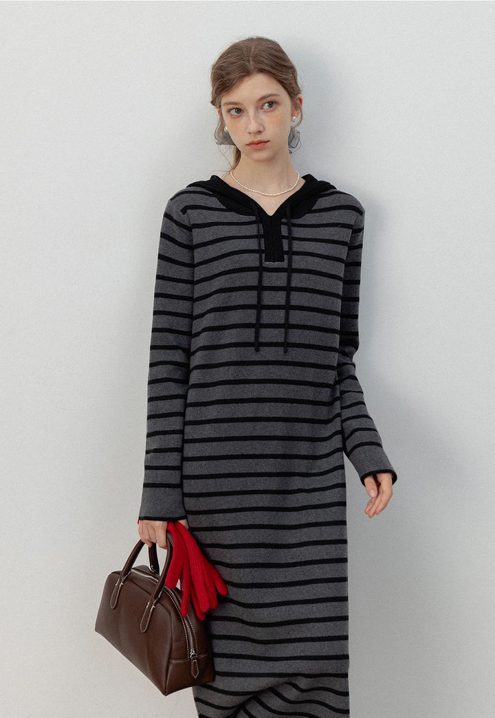 Striped Hoodie Midi Dress