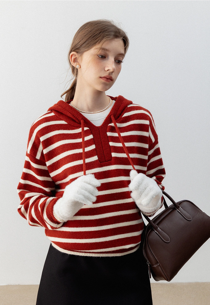 Women's Striped Hoodie Sweater