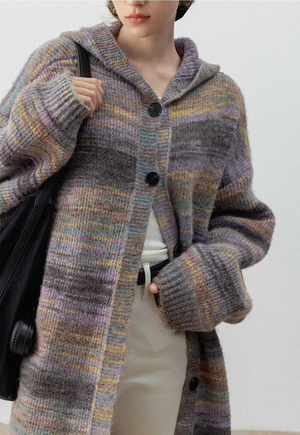 Multicolor Hooded Long Cardigan