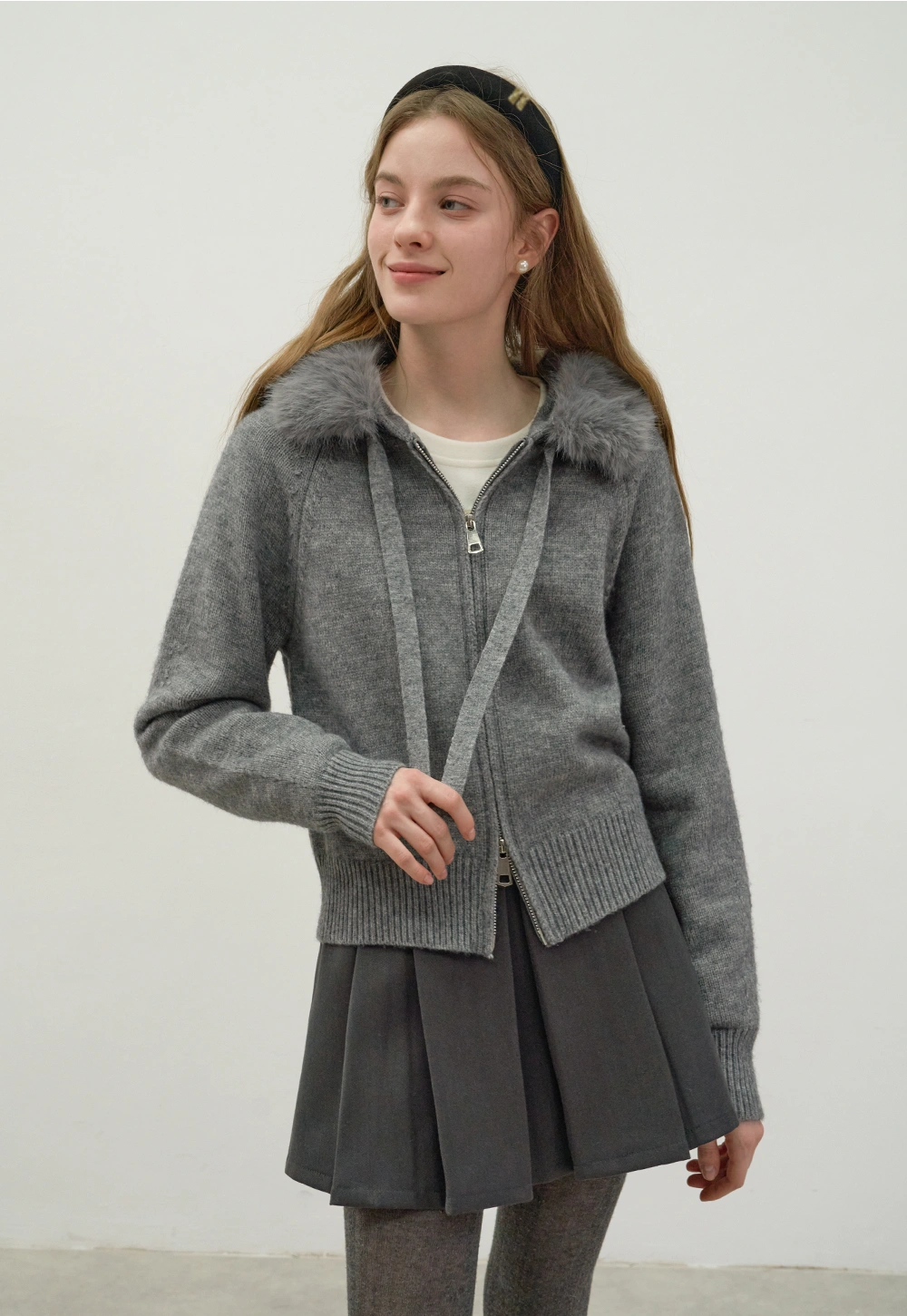 Women's Fur Collar Hooded Sweater Cardigan