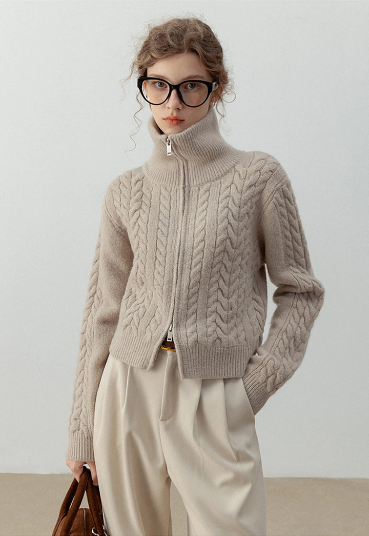 Women's Cable Knit Zip-Up Cardigan