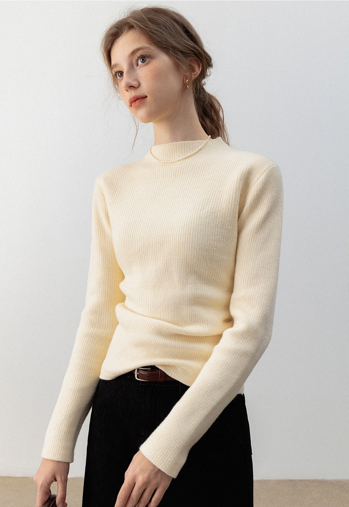 Women's Ribbed Mock Neck Knit Long-Sleeve Sweater