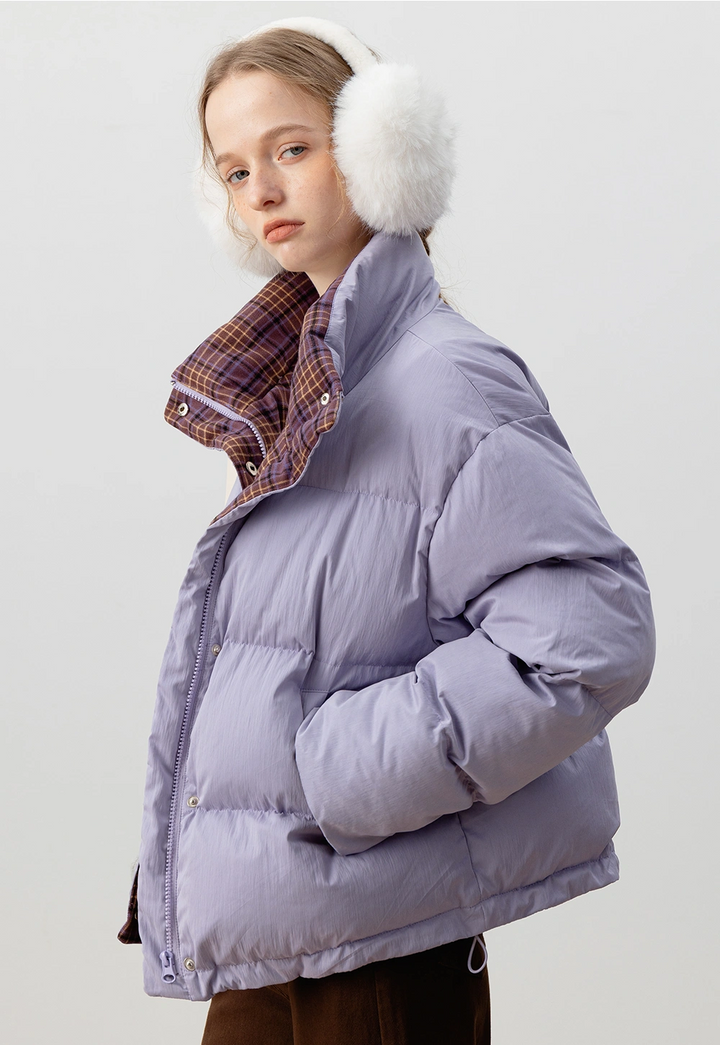 Women's Cropped Puffer Jacket with Stand Collar