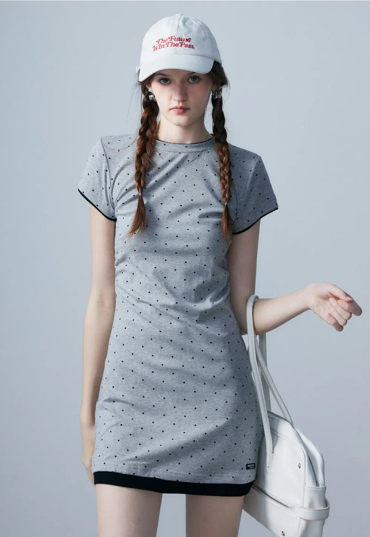 Women's Grey Polka Dot Knee-Length Dress