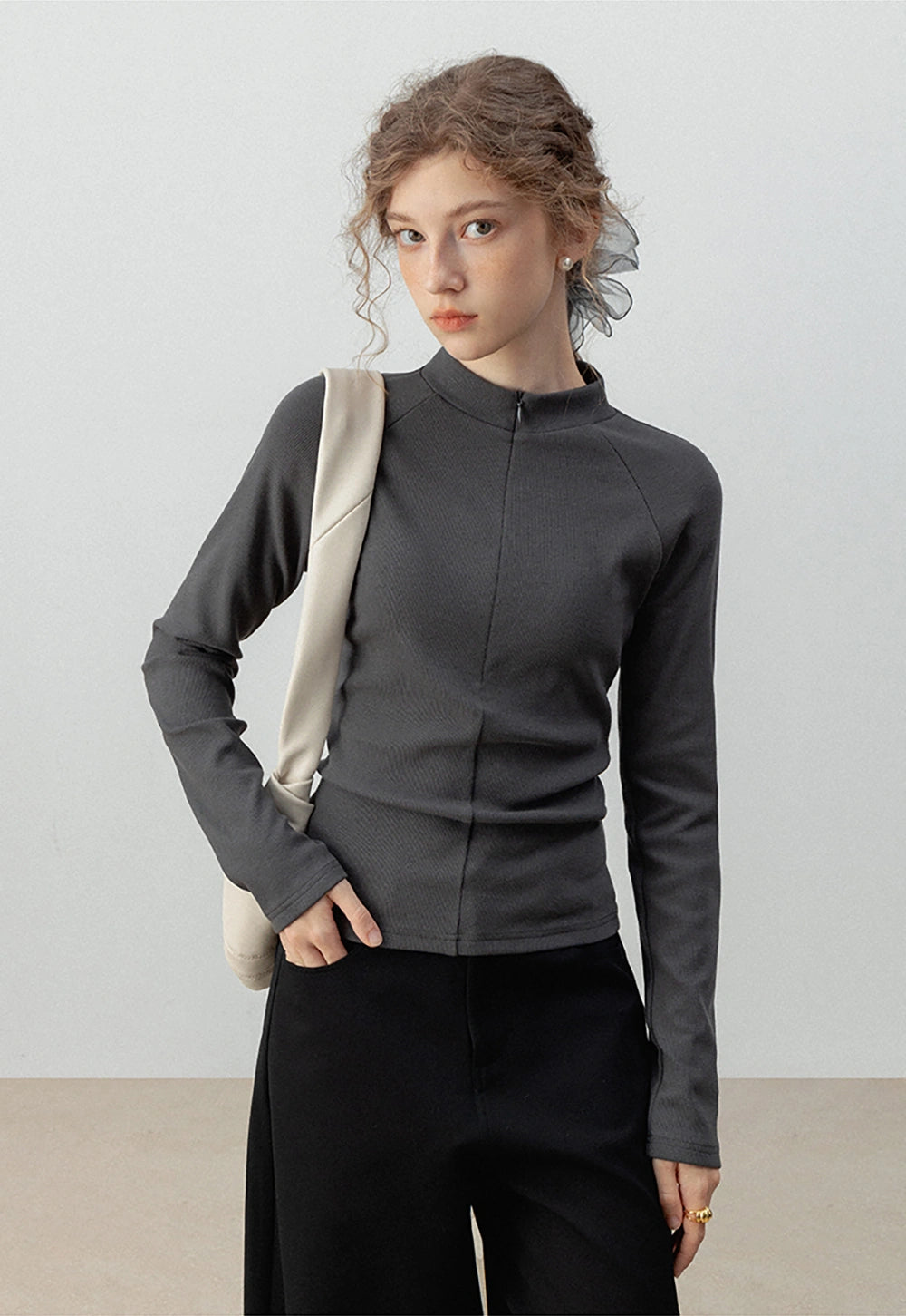 Minimalist Mock-Neck Long Sleeve Top