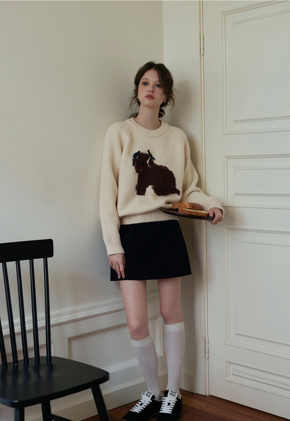 Women's Crew Neck Dog Patterned Sweater