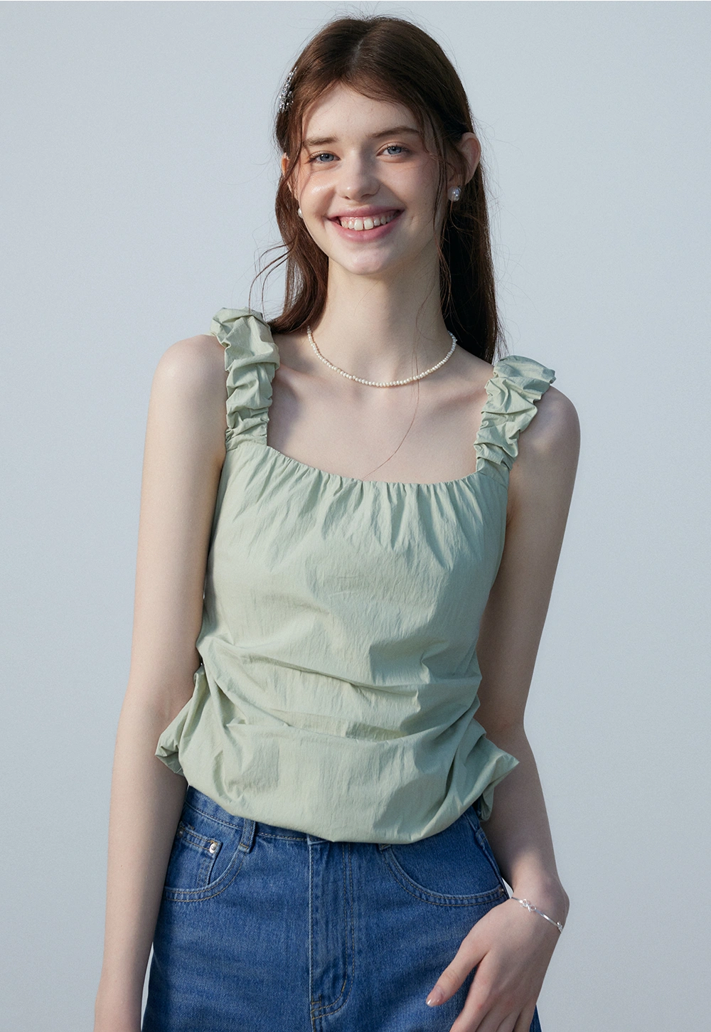 Women's Ruffled Strap Square Neck Top