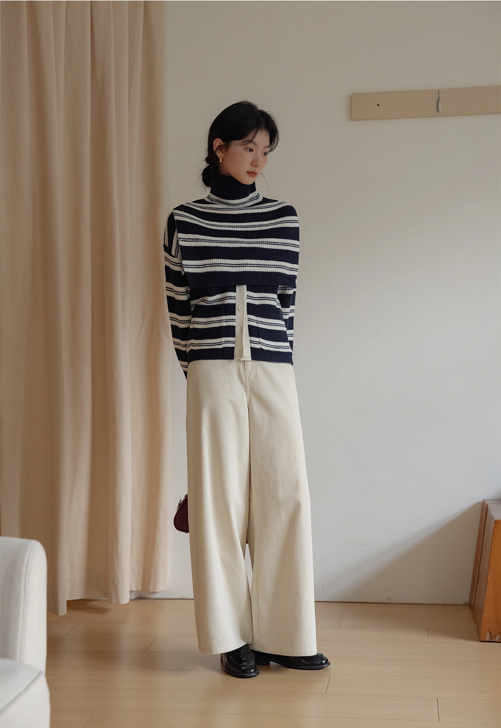 Wide-Leg Corduroy Pants with Belt