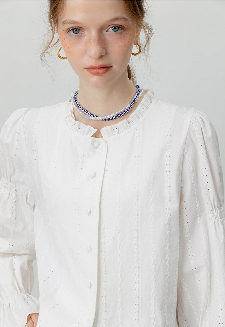 White Button-Up Long Sleeve Blouse