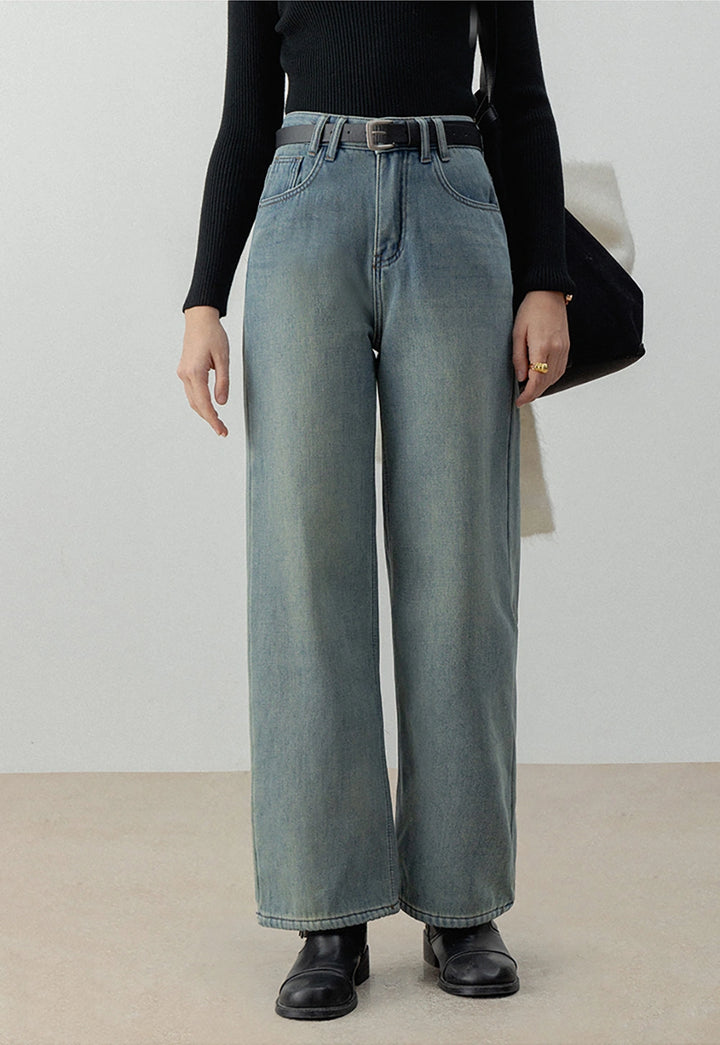 Women's High-Waist Wide-Leg Jeans with Belt