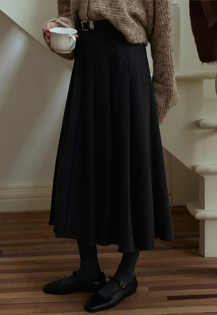 Women's Pleated Midi Skirt with Belt.