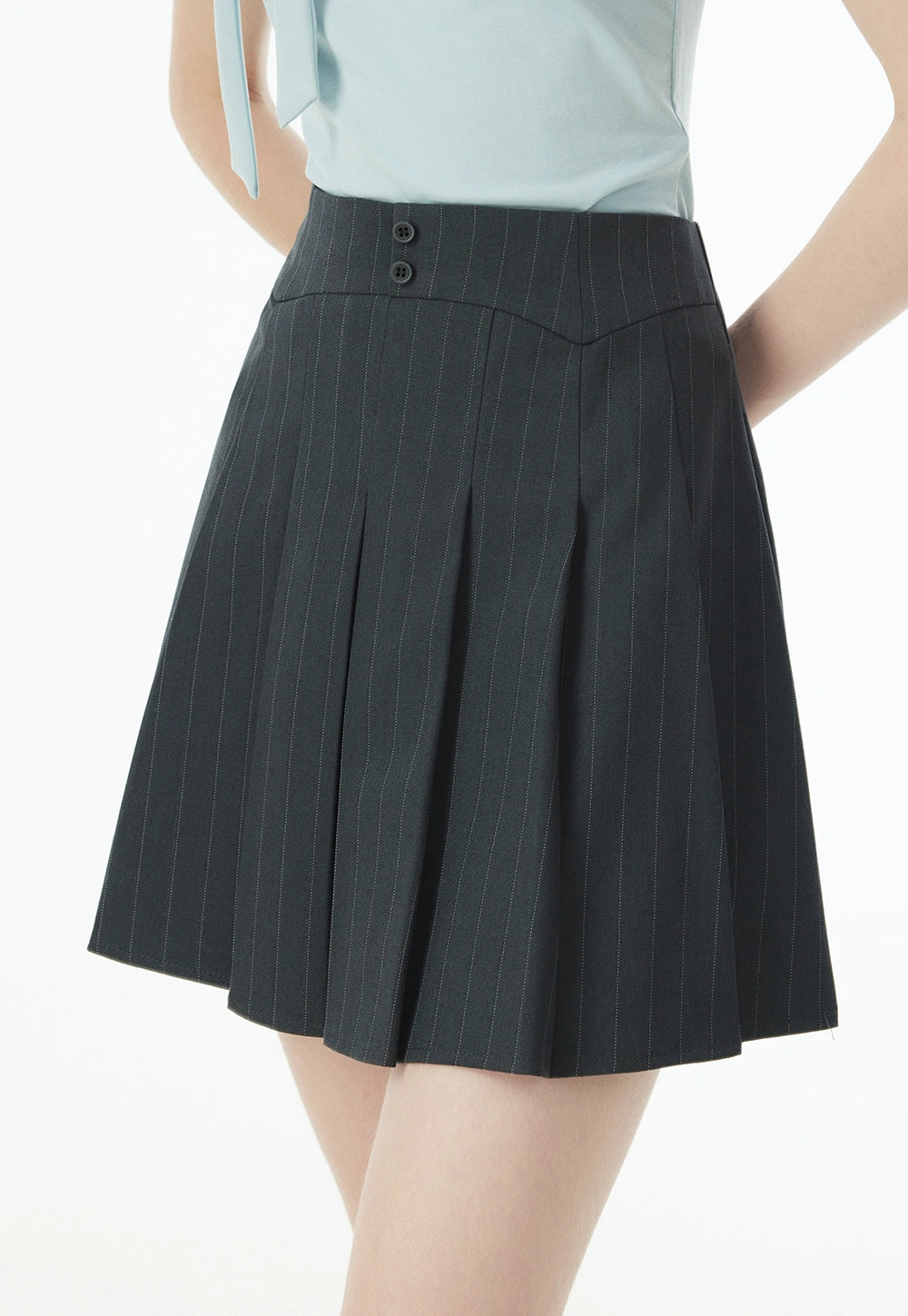 Skirt Mini Garis A Pinggang Tinggi Wanita