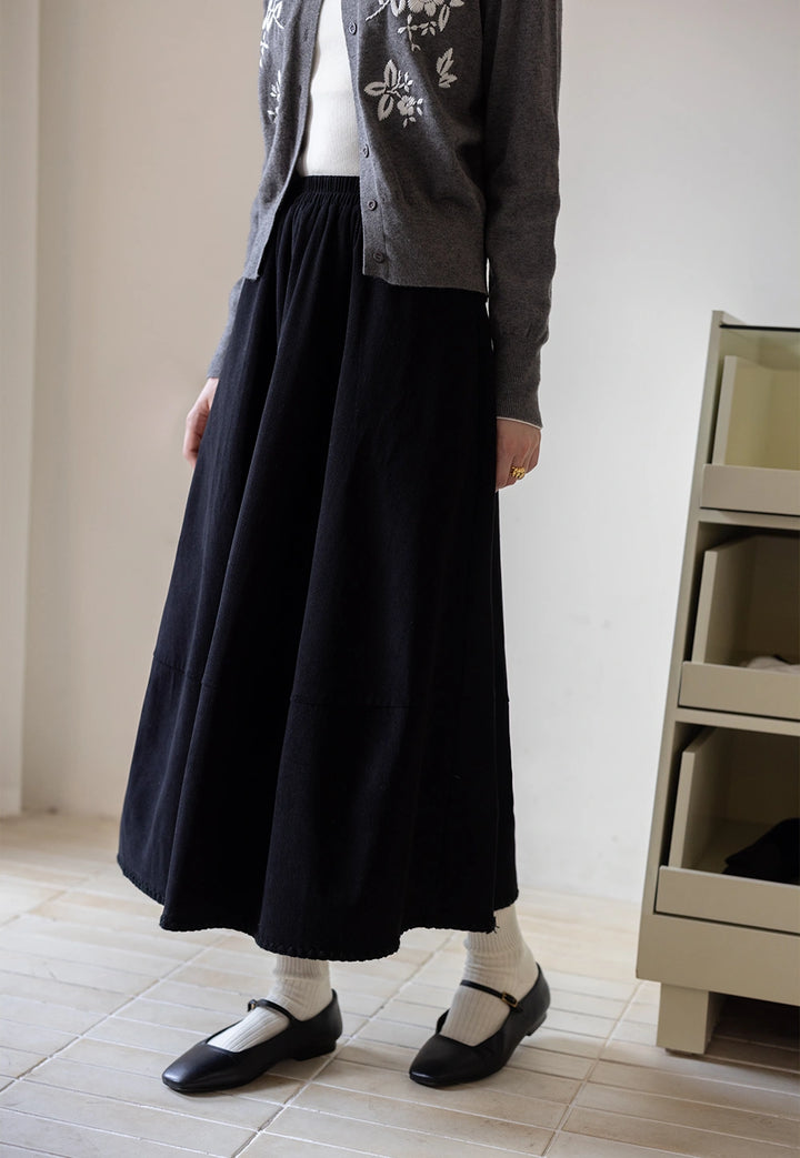 Flared Midi Skirt with Elastic Waist