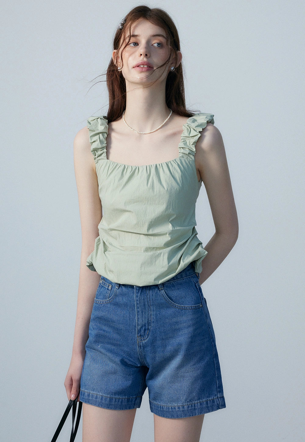 Women's Ruffled Strap Square Neck Top