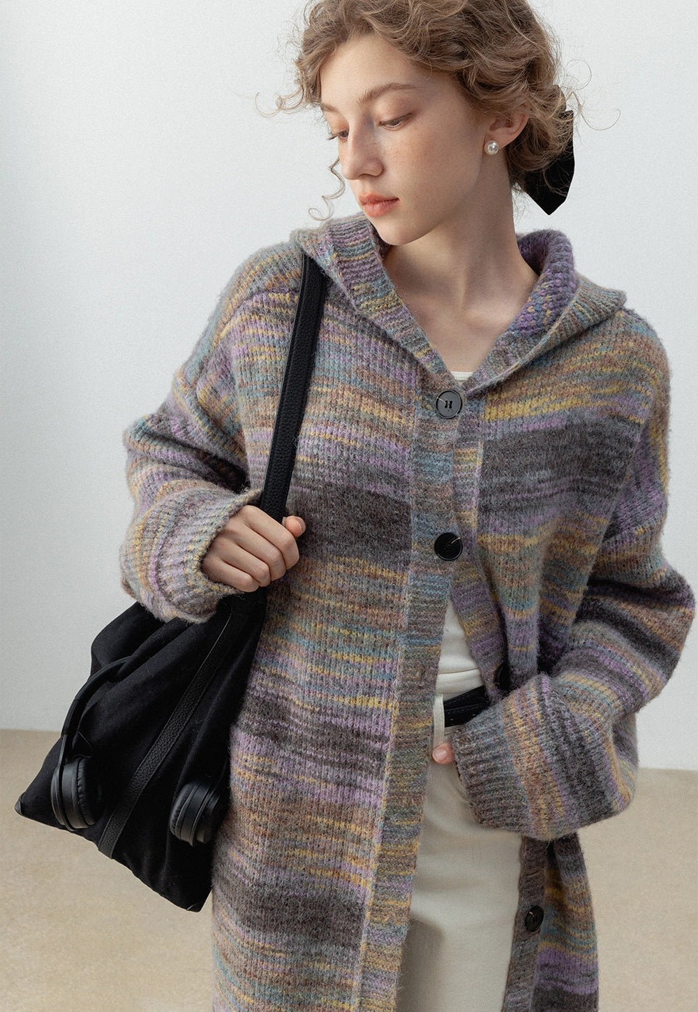 Multicolor Hooded Long Cardigan